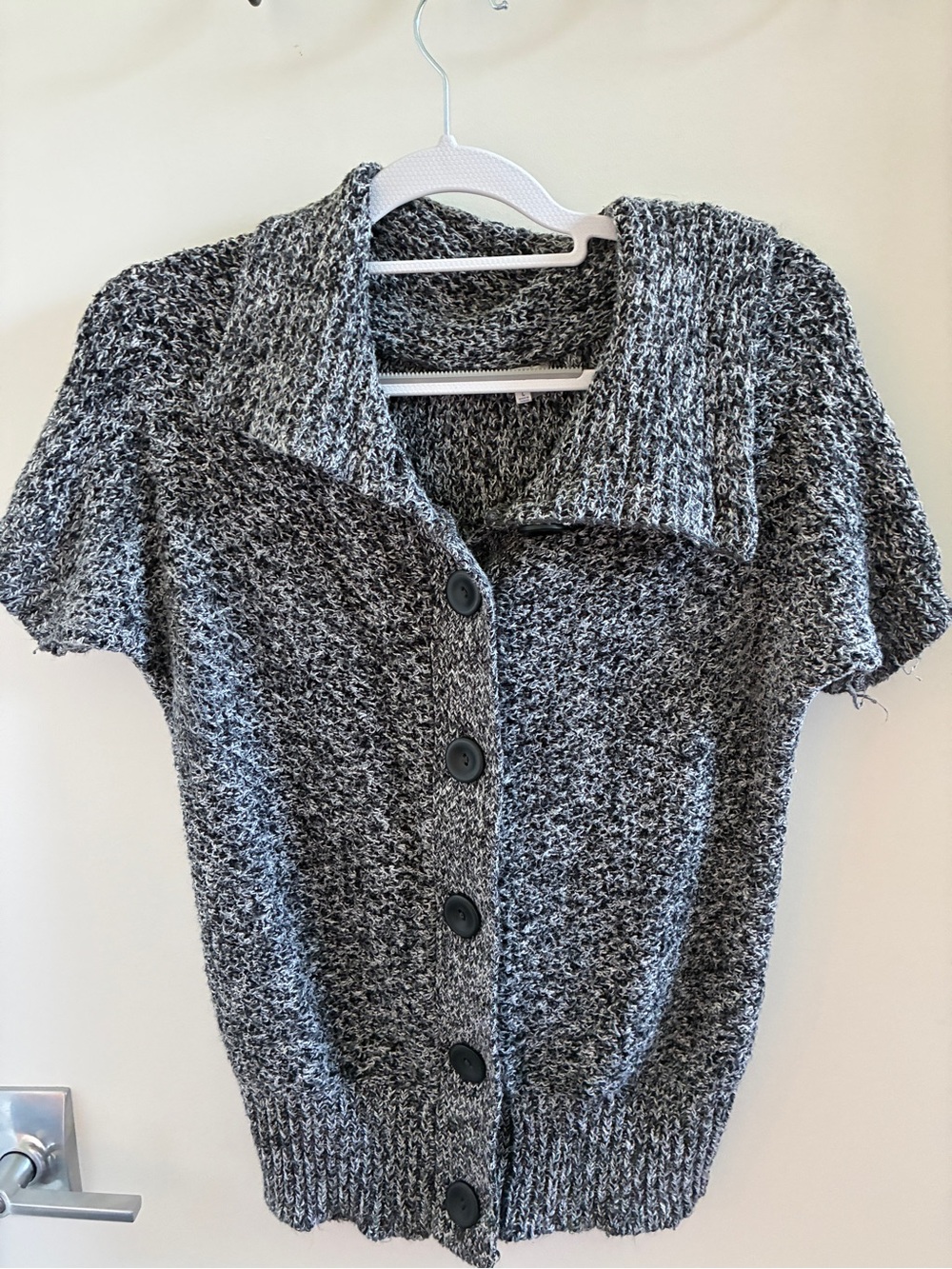 Maurices Black and White Marled Short-Sleeve Button Cardigan